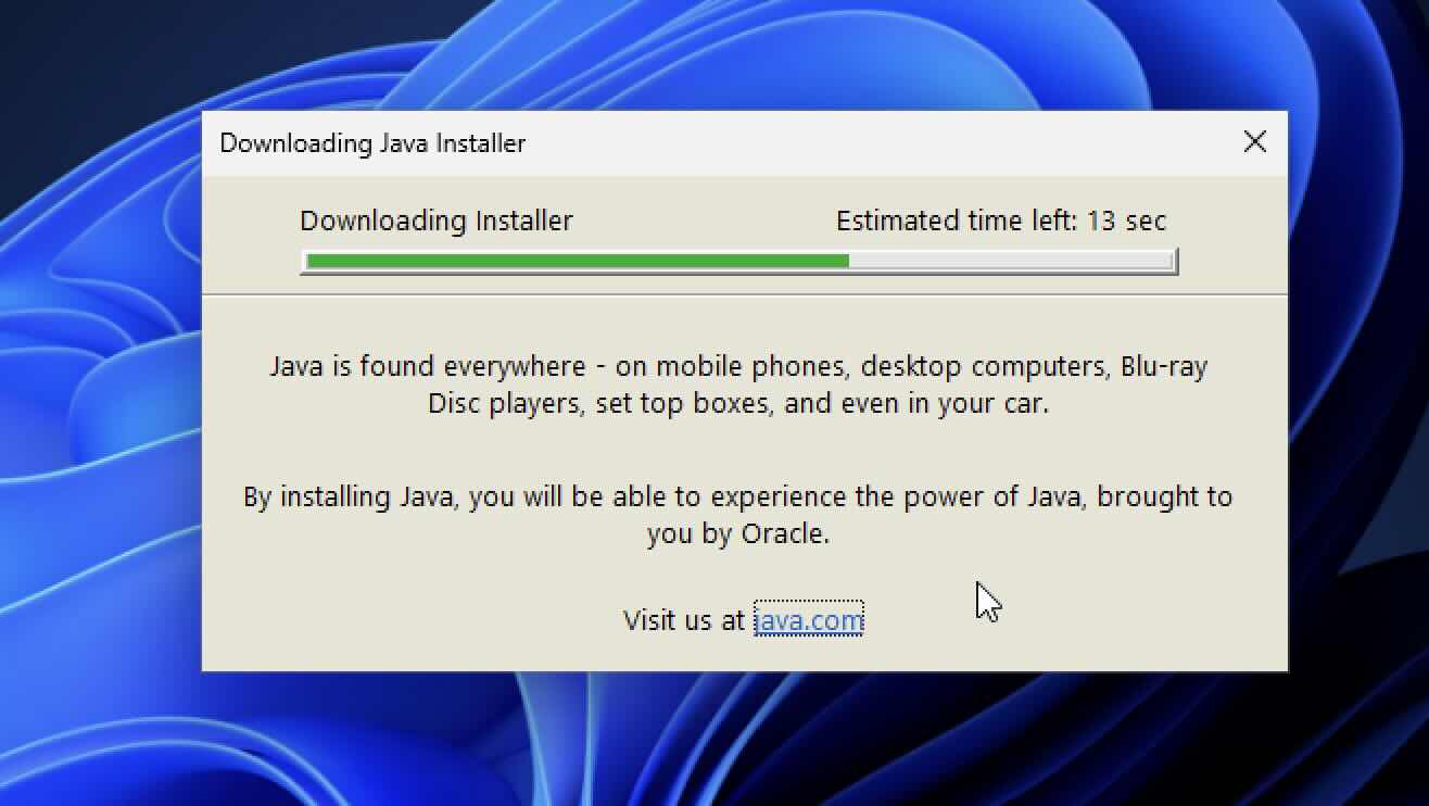 Downloading Java Installer